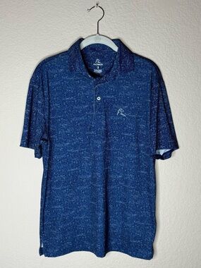 Rhoback Mulligan Navy Blue Golf Printed Performance Polo Shirt Men’s Size Small